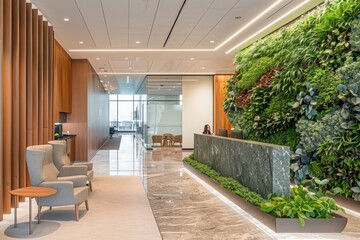 Wall Mural - Biophilic design elements like living walls or natural materials promote a sense of calm and connection in the office. 