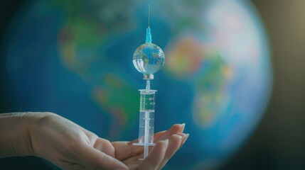 Poster - A person holding a syll with a world in the background, suitable for global concepts