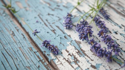 Poster - Bright purple flowers arranged on a rustic wooden table. Perfect for home decor or garden design projects