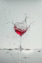Poster - A glass of red wine with a splash of water. Perfect for wine enthusiasts and beverage concepts