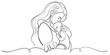 Mother and son line art vector illustration, mothers day celebration background	