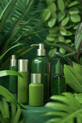 Poster - A group of green bottles on top of a table. Perfect for beverage or recycling concepts