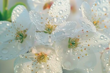 Poster - Fresh white flowers with dew drops, perfect for nature backgrounds