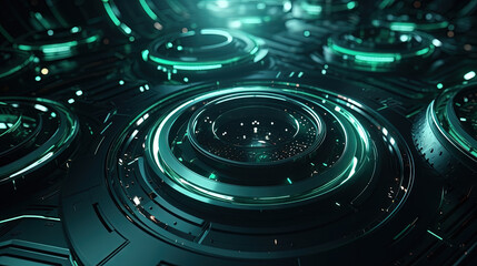 Aufkleber - Technology abstract background with hud styled round interface elements in neon tech light.