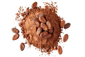 Poster - A pile of cocoa beans and cocoa powder, perfect for food and beverage industry