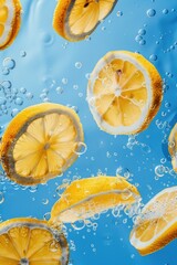 Poster - Fresh lemon slices floating in clear water, suitable for food and beverage concepts