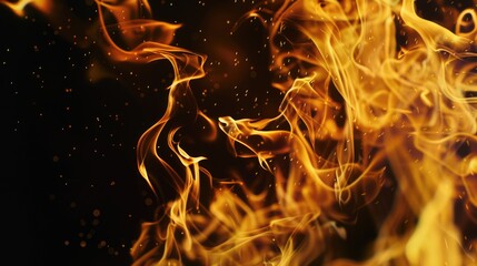 Poster - Close-up view of fire on dark backdrop. Suitable for backgrounds or abstract concepts