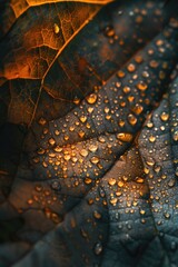 Poster - Close-up view of a leaf with water droplets, suitable for nature themes