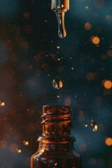 Poster - A close-up shot of a liquid drop falling from a bottle. Perfect for product advertisements