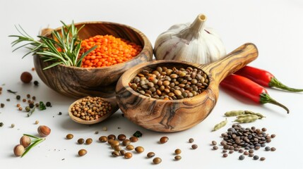 Aufkleber - Wooden bowl filled with different types of spices, perfect for culinary backgrounds