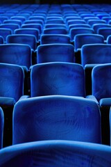 Poster - Rows of blue seats in an empty theater. Great for theater or event promotion
