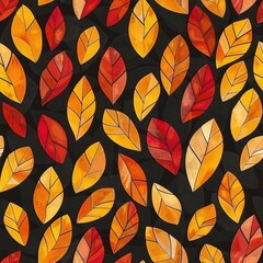 Poster - Vibrant orange and yellow leaves creating a striking pattern on a dark backdrop. Perfect for seasonal designs and fall-themed projects