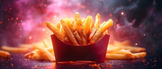 Wall Mural - cosmic fries: a minimalist symphony in space. concept space photography, food art, futuristic design