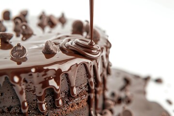 Canvas Print - A delicious chocolate cake with rich icing and chocolate chips. Perfect for bakery or dessert concepts