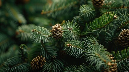 Poster - Detailed view of a pine tree with cones, ideal for nature themes