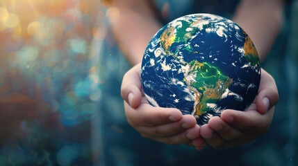 Poster - Person holding a small earth globe, suitable for environmental concepts