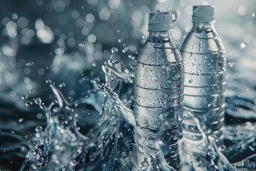 Poster - Water bottles placed on top of grass pile. Suitable for eco-friendly concepts