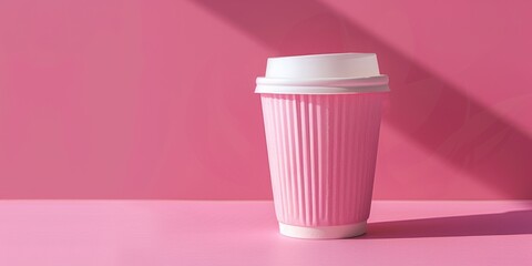 Poster - A simple cup of coffee on a vibrant pink background. Perfect for coffee shops or cafes