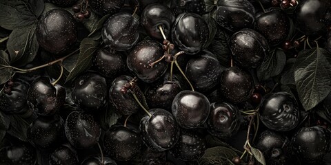 Wall Mural - Fresh black cherries up close, ideal for food and health-related designs