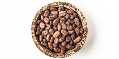 Aufkleber - A wooden bowl filled with beans on a white surface. Suitable for food and nutrition concepts