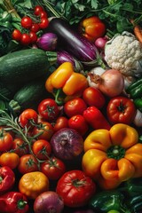 Aufkleber - A variety of colorful vegetables including tomatoes, cucumbers, peppers, broccoli, and cauliflower. Ideal for healthy eating concepts