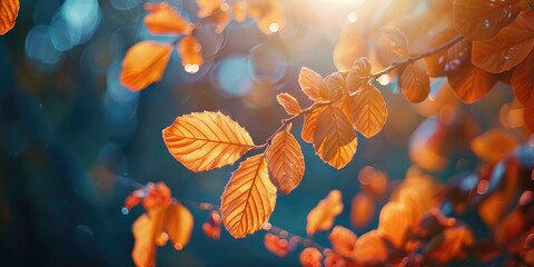 Poster - Detailed view of a tree branch with green leaves. Suitable for nature and environmental concepts