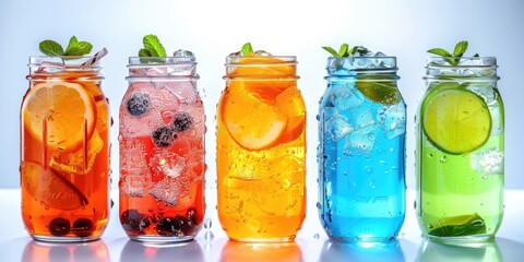 Poster - Various colored drinks in mason jars, perfect for summer parties
