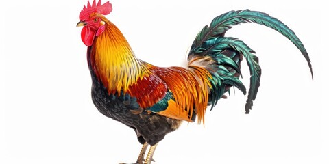 Aufkleber - A vibrant rooster standing on a clean white background. Suitable for various projects and designs
