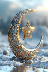 Wall Mural - The symbol of the holy holiday of Eid al-Adha. A crescent moon and a star. The halal symbol