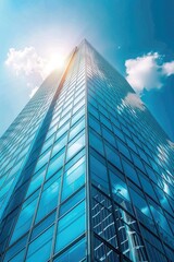 Poster - A tall glass building against a clear sky. Ideal for business concepts