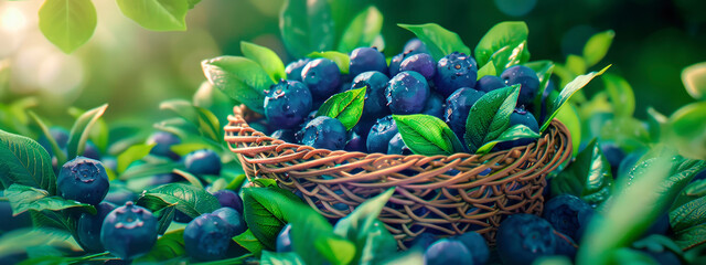 blueberry in a basket in the garden. selective focus.