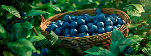 Canvas Print - blueberry in a basket in the garden. selective focus.