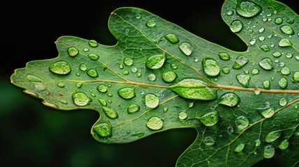 Poster - Close up of a leaf with water droplets, perfect for nature backgrounds