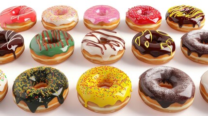 Canvas Print - A variety of delicious donuts displayed on a clean white background. Perfect for bakery or dessert concepts