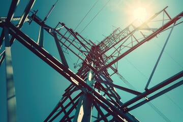 Aufkleber - A high voltage tower with the sun in the background. Suitable for energy or technology concepts