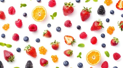 Poster - Fresh fruits displayed on a clean white background, perfect for food and nutrition concepts