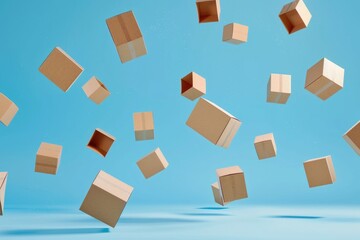 Aufkleber - A bunch of brown boxes floating in the air. Suitable for packaging and shipping concepts