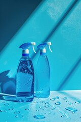 Poster - Two bottles of water on a table. Suitable for hydration or refreshment concepts