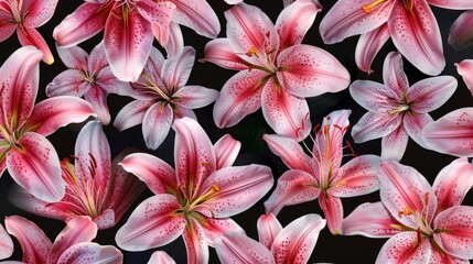 Poster - Vibrant pink and white flowers contrast beautifully against a dark black background. Perfect for adding a pop of color to any design project
