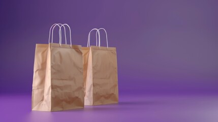 Aufkleber - Two brown paper bags on a vibrant purple background. Perfect for packaging or recycling concepts