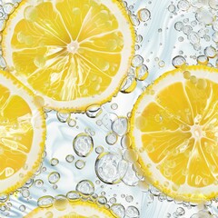 Poster - Fresh lemon slices floating in clear water, perfect for summer drink concept
