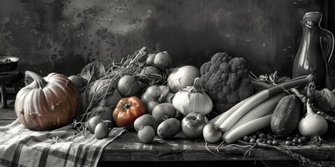 Poster - Assorted vegetables displayed on a table, suitable for food and nutrition concepts