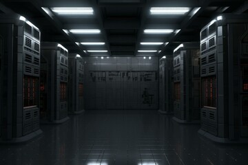 Poster - Efficient Modern server room gray. Digital information. Generate Ai