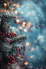 Aufkleber - A festive Christmas tree with vibrant red berries, perfect for holiday designs