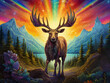 Moose in a forest, illustration