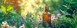tinctures of flowers and herbs in a bottle. selective focus.