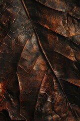 Poster - Detailed view of a brown leaf against a dark backdrop. Ideal for nature or autumn-themed projects