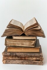 Poster - Pile of old books stacked on top of each other. Suitable for educational or literary themes