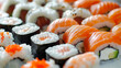 various sushi and rolls. selective focus.
