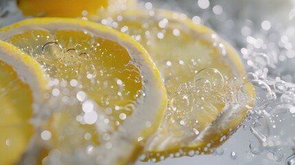 Poster - Fresh lemon slices floating in clear water, perfect for refreshing summer drink concept